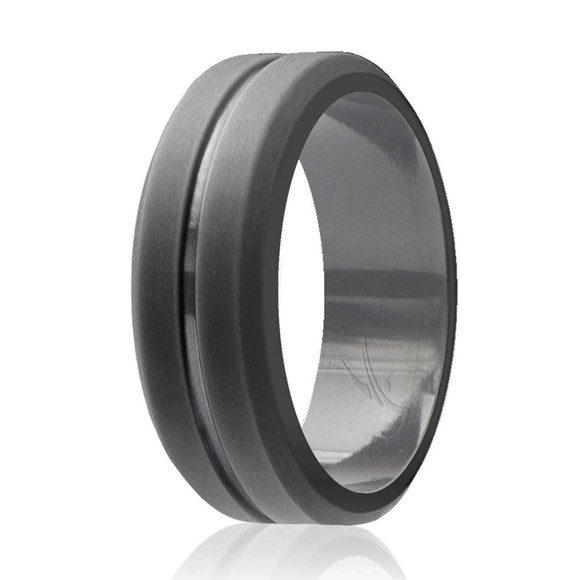Silicone Wedding Ring - Engraved Middle Line - Grey by ROQ for Men - 8 mm Ring - Picture 2 of 3